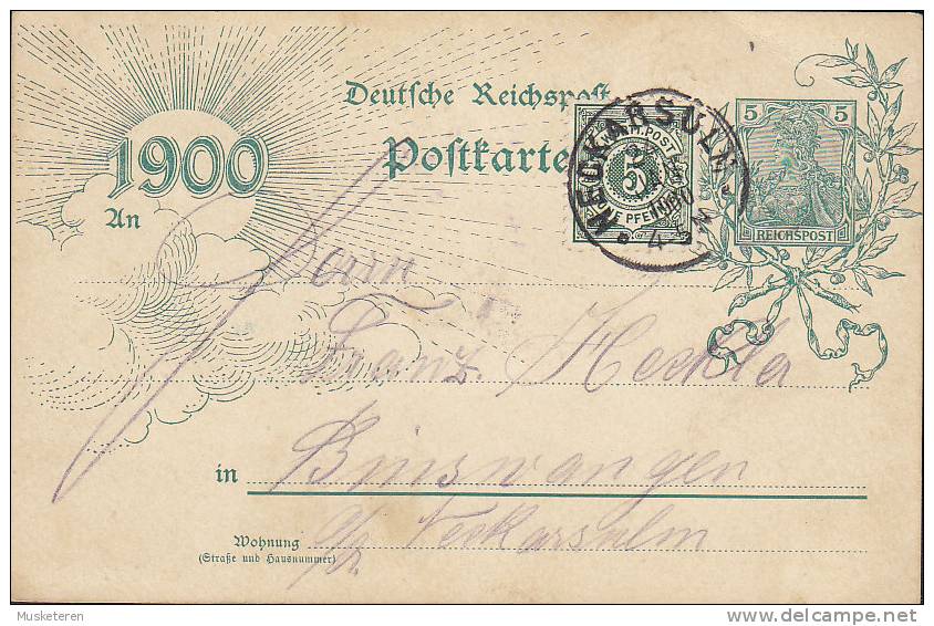 Deutsche Reichspost Uprated Postal Stationery Ganzsache Germania '1900' Württemberg Briefmarke NECKARSULN 24.1.1900 - Cartes Postales