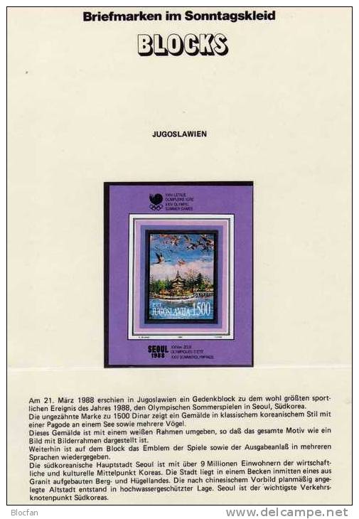 Kraniche Fliegen über See Jugoslawien Block 32 ** 3€ Olympia Seoul 1988 Bf Fogli Sport Bloc Olympic Sheet Of Jugoslavija - Lettres & Documents