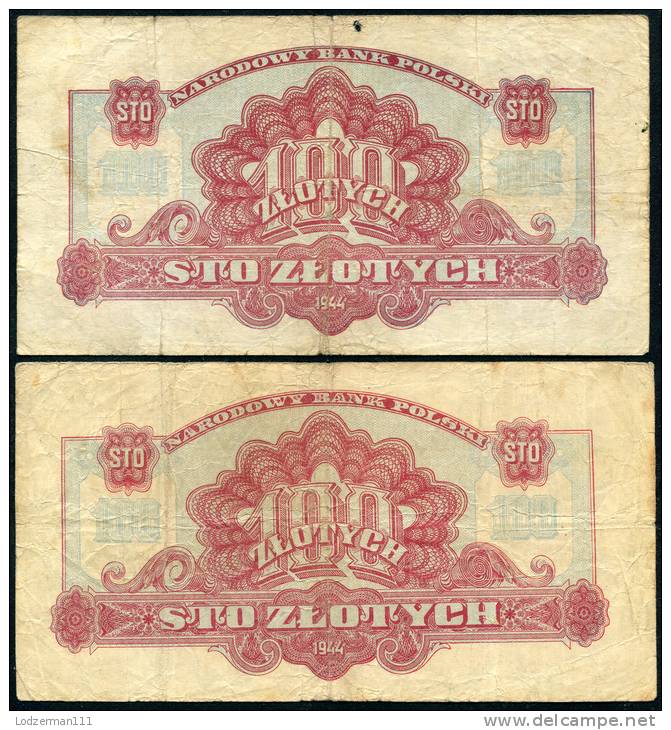 POLAND 1944 2nd Edition (obowiazkowe) - 100 Zl (x2) VG - Pologne