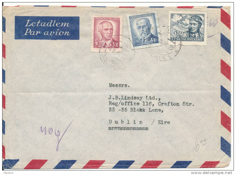 Czechoslovakia Air Mail Cover Sent To Ireland 1946 (the Cover Is Light Bended) - Corréo Aéreo