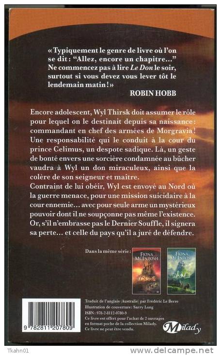 " LE DON-LE DERNIER SOUFFLE TOME-1  " FIONA-McINTOSH   MILADY-BRAGELONNE  AVEC 666 PAGES - Bragelonne