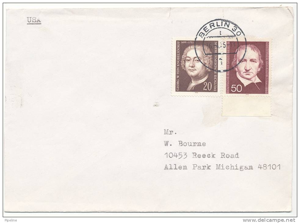 Germany Berlin Cover Sent To USA Berlin 16-4-1975 - Covers & Documents