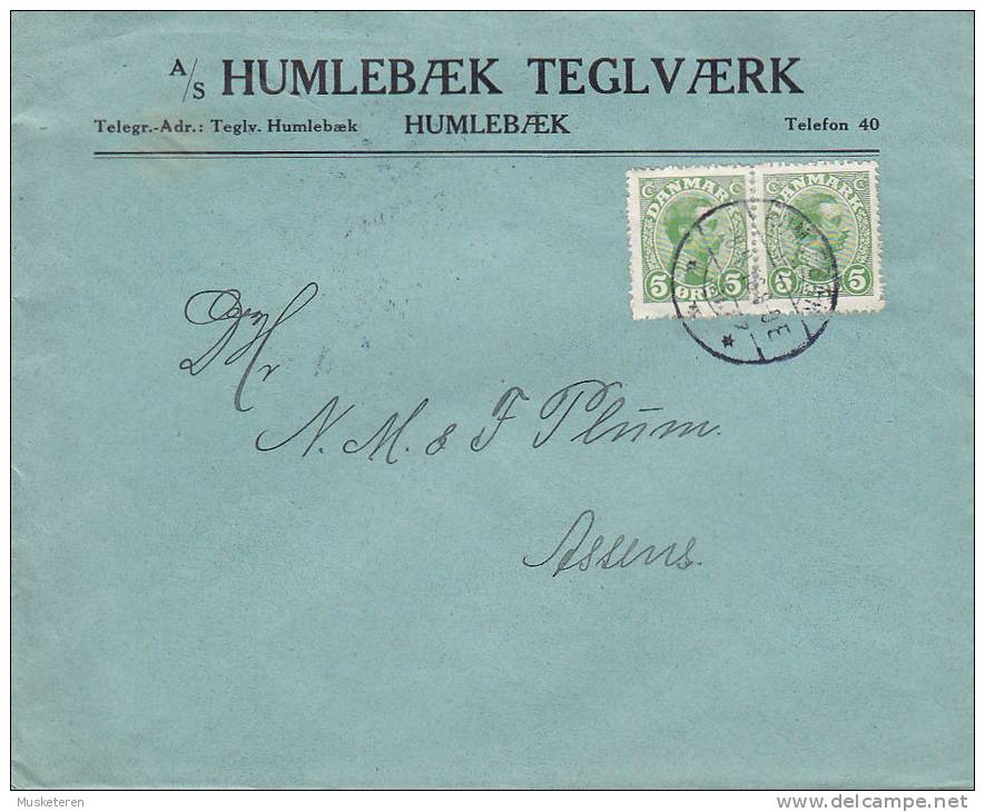 ## Denmark Cachet HUMLEBÆK TEGLVÆRK A/S,  HUMLEBÆK 1916 Cover To ASSENS Pair Of King Christian X. Stamps (2 Scans) - Covers & Documents