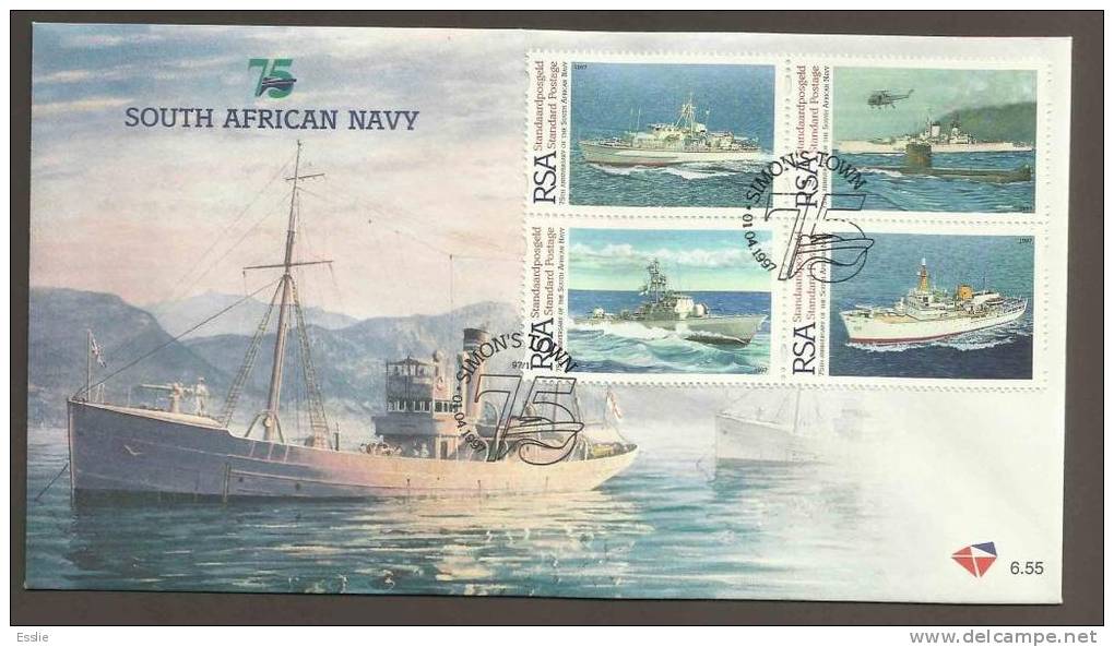 South Africa FDC 6.55 1997 South African Navy 75th Anniversary Ships - Briefe U. Dokumente