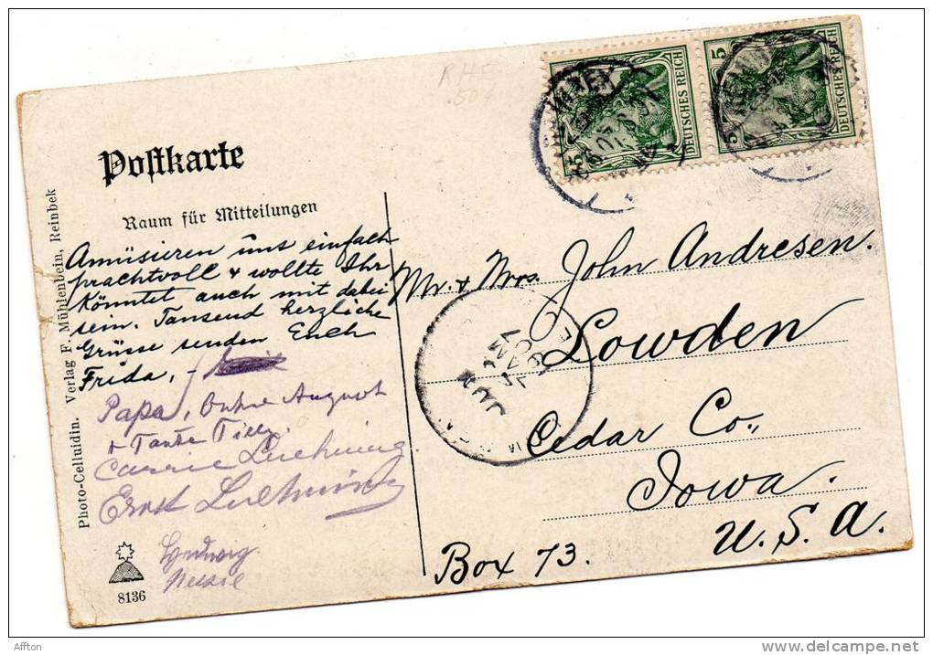 Reinbek Hamburgerstrasse 1907 Postcard Mailed To USA - Reinbek