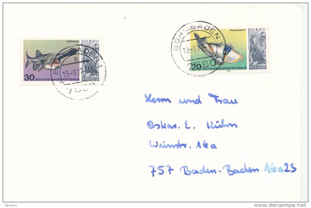 Germany Berlin Cover Sent To Baden - Baden 19-9-1977 With FISH On The Stamps (the Cover Is Light Bended) - Storia Postale