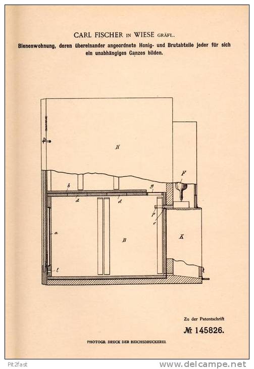 Original Patentschrift - C. Fischer In Gräflich Wiese / &#321;&#261;ka Prudnicka , 1901 , Bienenwohnung , Inkerei , Imke - Documents Historiques