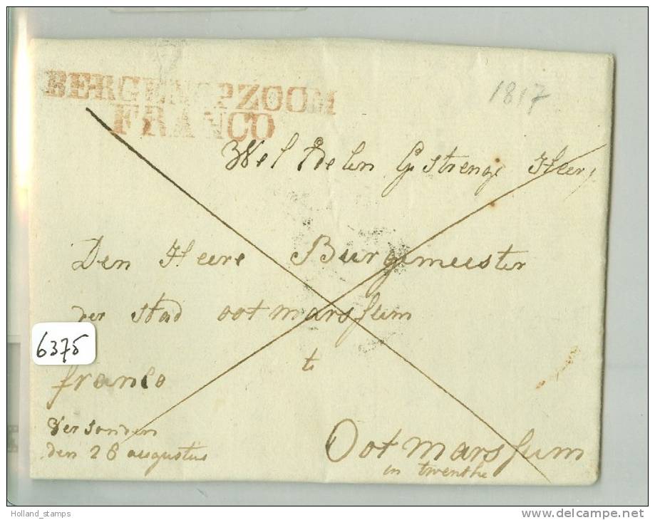 GESCHREVEN BRIEF * VOORLOPER Uit 1817 Van BERGEN OP ZOOM Naar OOTMARSUM (6375) - ...-1852 Préphilatélie