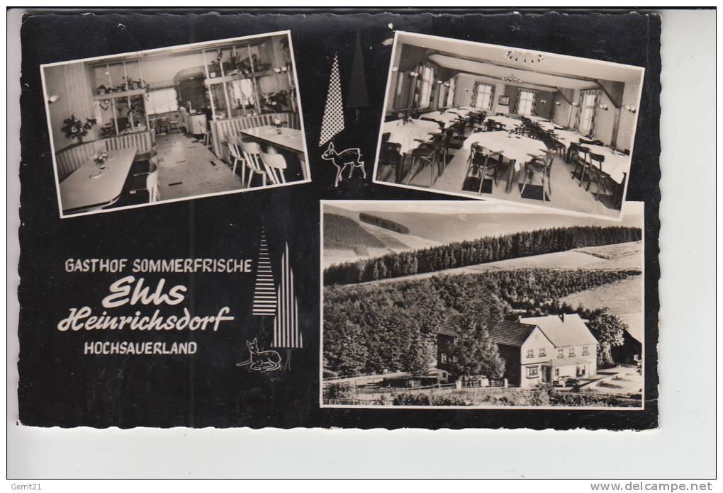 5787 OLSBERG - HEINRICHSDORF, Gasthof Ehls 1960, Landpost-Stempel 5781 Heinrichsdorf - Meschede