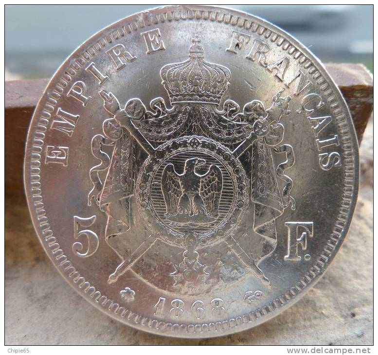 PIECE DE 5 FRANCS NAPOLEON III EN ARGENT DE 1868 TYPE A TTB++/SUP - Autres & Non Classés