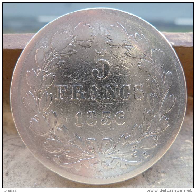 PIECE DE 5 FRANCS LOUIS PHILIPPE EN ARGENT DE 1836 TYPE B - 5 Francs
