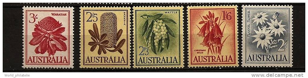 Austalie Australia 1956 N° 256 / 9 ** Courant, Elisabeth, Fleurs, Cloches De Noël, Flanelle, Mimosa, Banksia, Waratah - Neufs