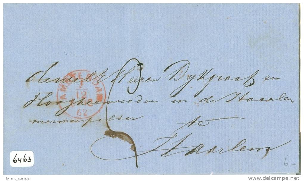 BRIEFOMSLAG * Uit 1862 Van AMSTERDAM Naar HAARLEM (6463) - Covers & Documents