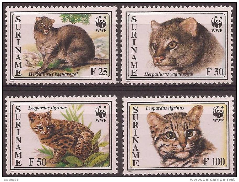 SURINAME 1995 Y&T 1356 à 1359 Timbres Neufs ** Le Chat-tigre Américain & Le Jaguarondi - WWF - Big Cats (cats Of Prey)