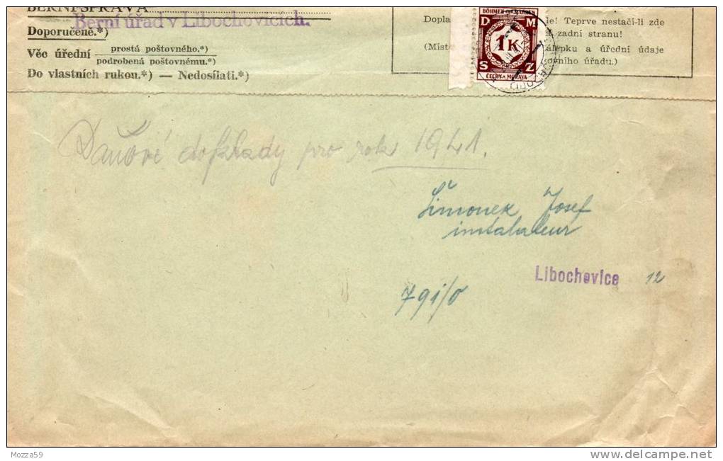 Bohmen Und Mahren 1941, Berni Sprava, Libotchowitz/Libochovicich. Official Letter, 1k - Storia Postale