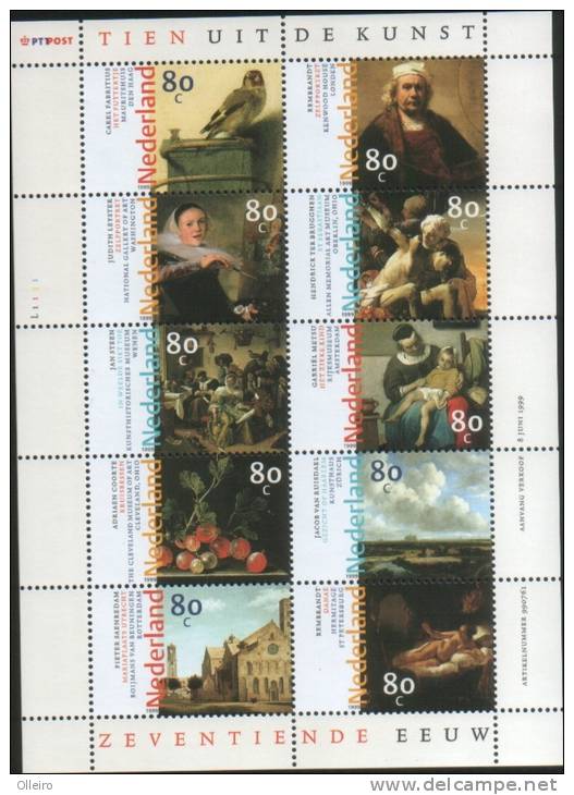 Olanda Pays-Bas Nederland 1999 Foglietto Arte  (Art Kunst )10v   ** MNH - Unused Stamps