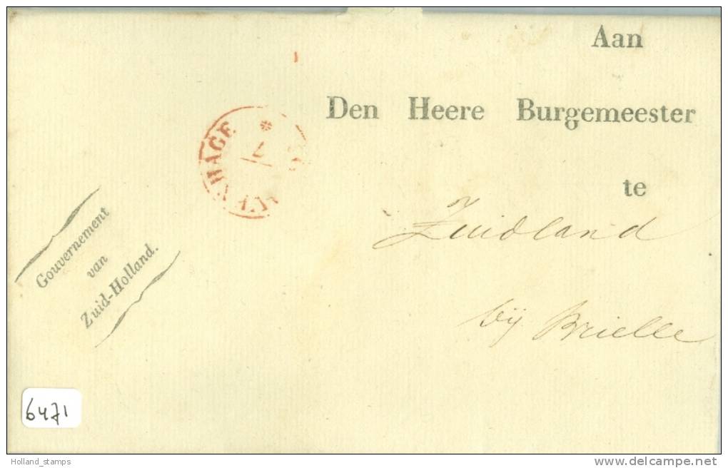 VOORLOPER * KOMPLEET GESCHREVEN BRIEF * Uit 1844 Van De GOUVERNEUR Z-H Aan BURGEMEESTER Te  ZUIDLAND Bij BRIELLE (6471) - ...-1852 Préphilatélie