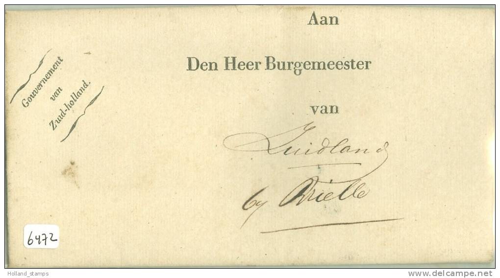 VOORLOPER * KOMPLEET GESCHREVEN BRIEF * Uit 1844 Van De GOUVERNEUR Z-H Aan BURGEMEESTER Te  ZUIDLAND Bij BRIELLE (6472) - ...-1852 Voorlopers