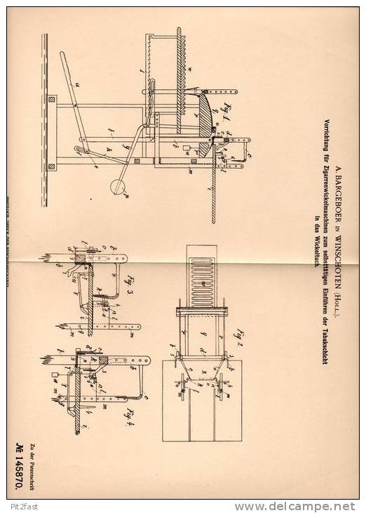 Original Patentschrift - A. Bargeboer In Winschoten , 1902 , Apparat Für Zigarrenmaschine , Cigarre , Tabak !!! - Tools