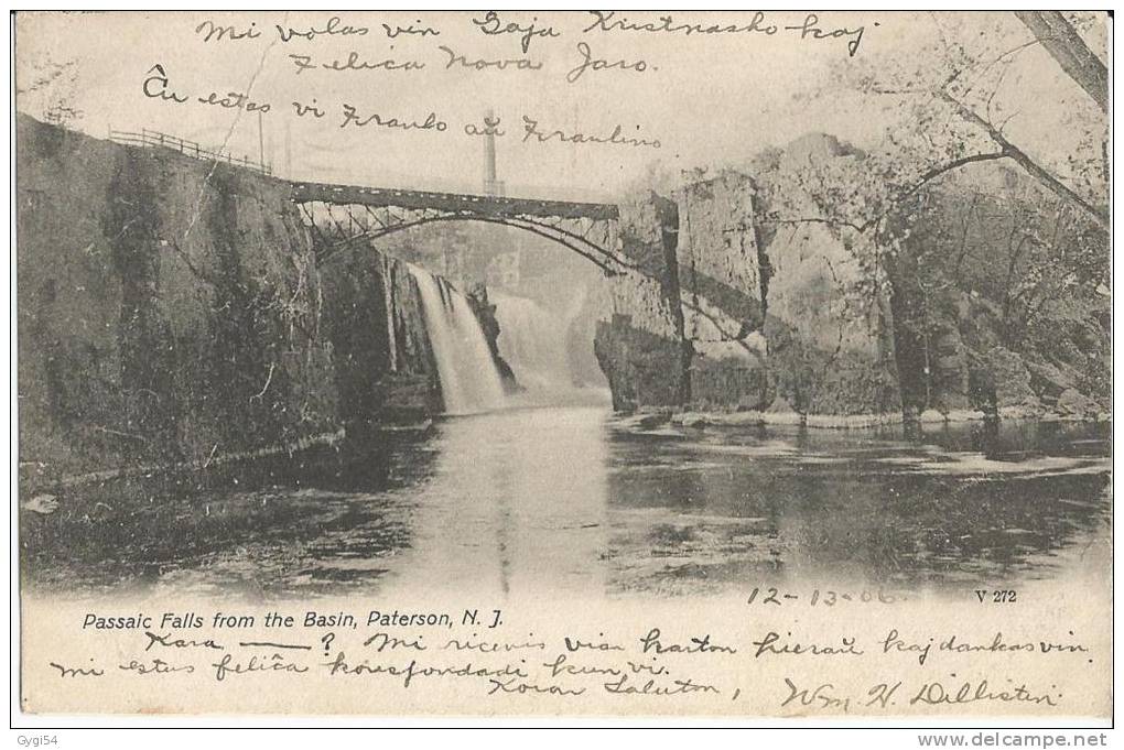 Passaic Falls From The Basin ,Paterson ,N.J  United States  Post Card 1906 - Paterson