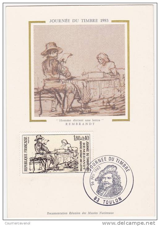 CP Philatélique Soie - 1,80 + 0,40 Rembrant - Journée Du Timbre - TOULON - 1983 - Tag Der Briefmarke