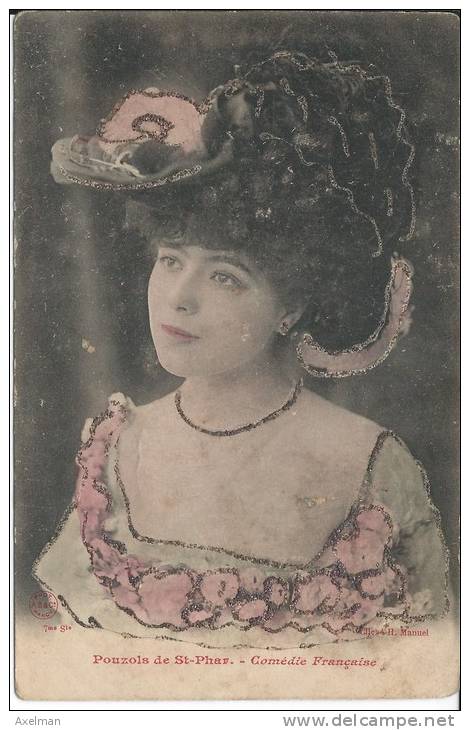 ARTISTE: Photo H. Manuel, Pouzols De St-Phar De La Comédie Française,carte Surlignée De Paillettes - Artisti