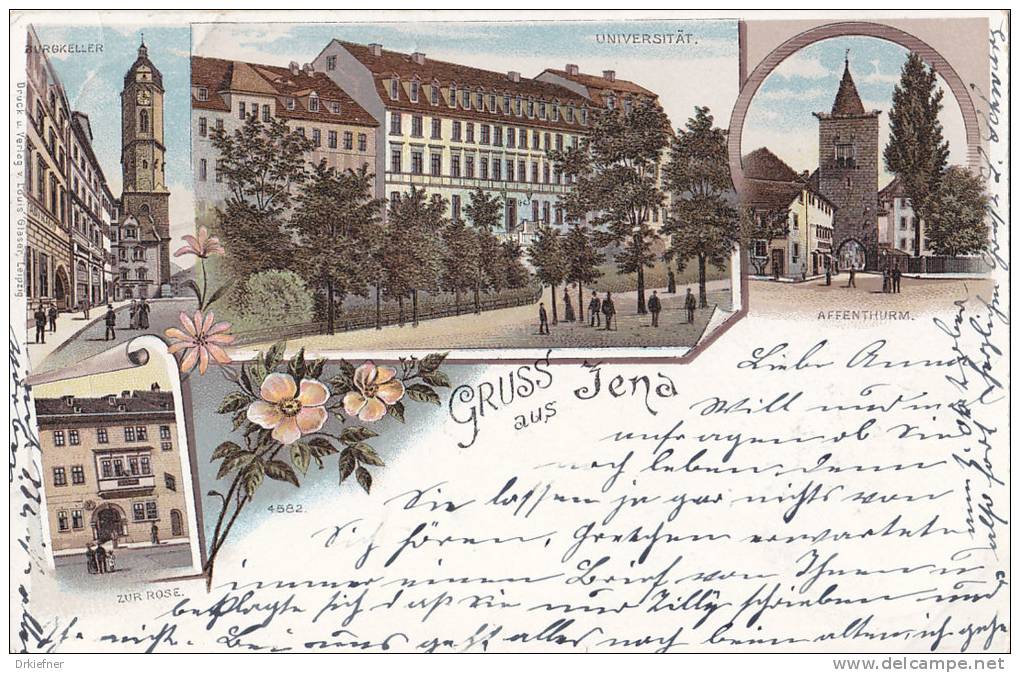 Gruss Aus Jena, LITHOGRAPHIE, Universität, Affenturm, Burgkeller, Zur Rose, 1899 - Jena