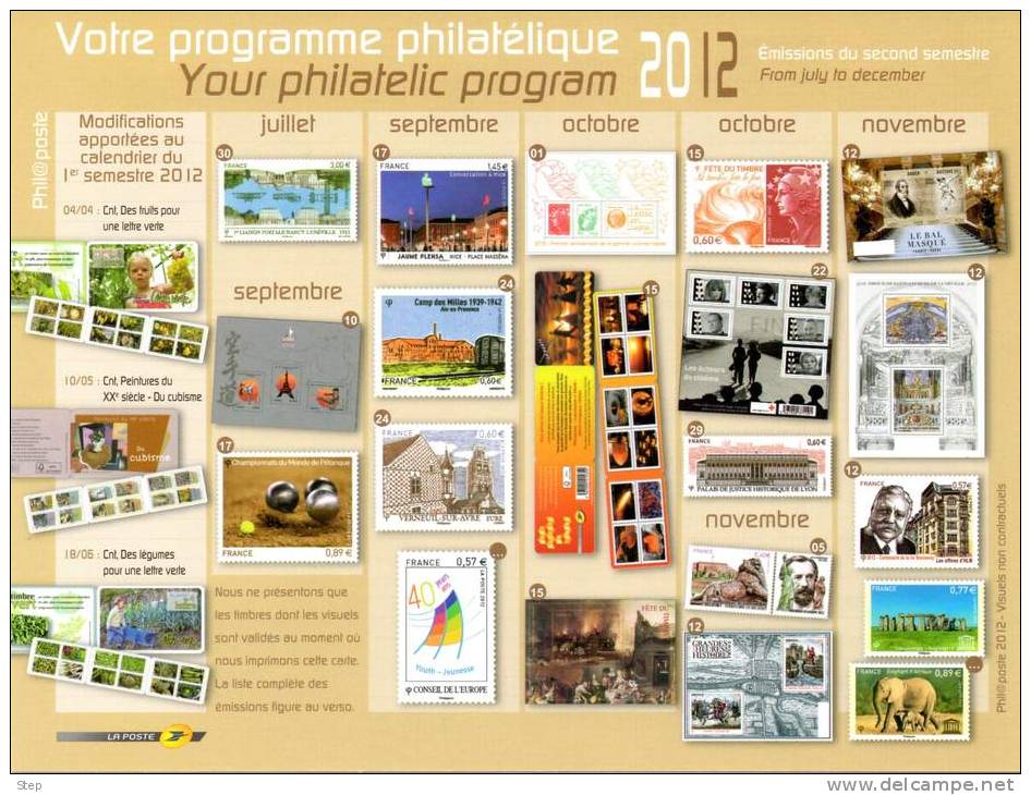 PAP TSC PHILAPOSTE  : CARTE POSTALE Programme Philatélique 2è Semestre 2012 NEUVE - Prêts-à-poster:Stamped On Demand & Semi-official Overprinting (1995-...)