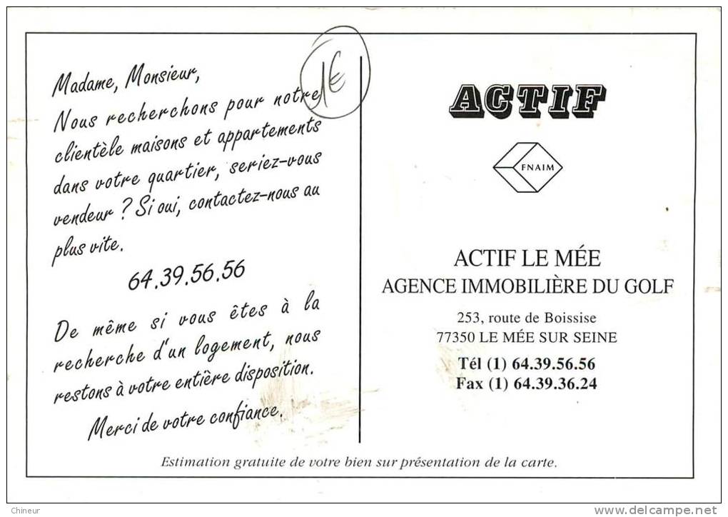 LE MEE CARTE PUBLICITAIRE AGENCE IMMOBILIERE - Le Mee Sur Seine