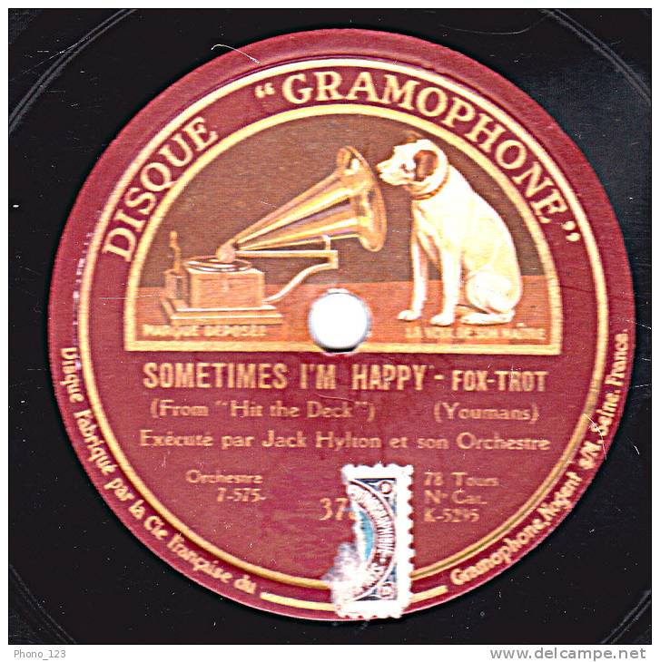 78 Tours - DISQUE "GRAMOPHONE" K 5295 - JACK HYLTON - HALLELUJAH !  Fox-trot - SOMETIMES I' HAPPY Fox-trot - 78 G - Dischi Per Fonografi