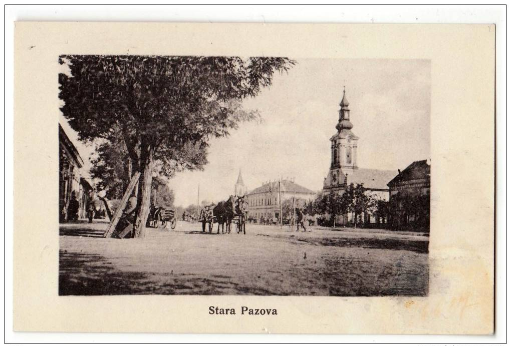 EUROPE SERBIA VOJVODINA STARA PAZOVA  THE SQUARE AND THE CHURCH OLD POSTCARD - Serbia