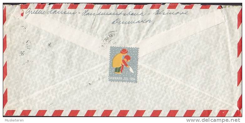 ## Denmark Airmail Par Avion Church Cachet SNEKKERSTEN 1954 Cover Brief NEW YORK United States Christmas Seal (2 Scans) - Poste Aérienne