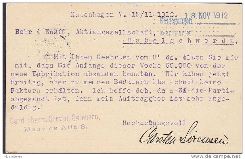 Denmark Postal Stationery Ganzsache Entier Brevkort KØBENHAVN IV. 1912 To HABELSCHWERDT Schlesien Ostpreussen (2 Scans) - Ganzsachen