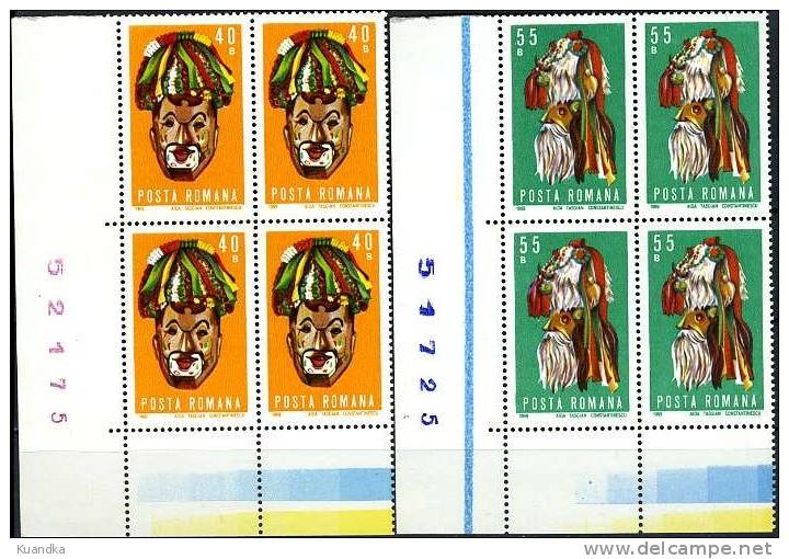 1969 Folk Masks Block Of 4 Stamps,Romania,Mi.2804-28 07,MNH - Unused Stamps