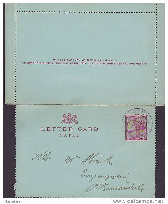 Natal Postal Stationery Ganzsache Entier Letter Card 1 P Queen Victoria EMMERSDALE 1901 Locally Sent (2 Scans) - Natal (1857-1909)