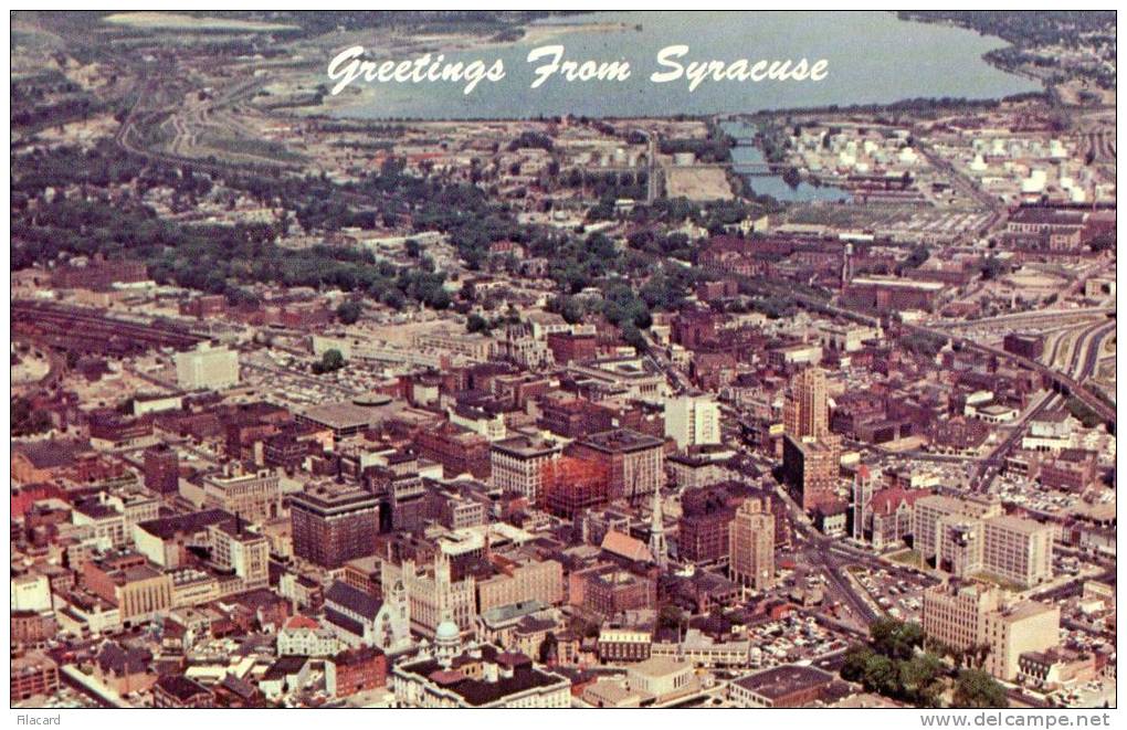 33087     Stati  Uniti,   N.Y.  - Syracuse  -  Air View Of The City Showing  Onondaga  Lake  In  Background,  VG  1974 - Syracuse