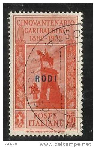 EGEO 1932 RODI GARIBALDI LIRE 2,55 + 50 CENT. USATO USED OBLITERE' - Aegean (Rodi)