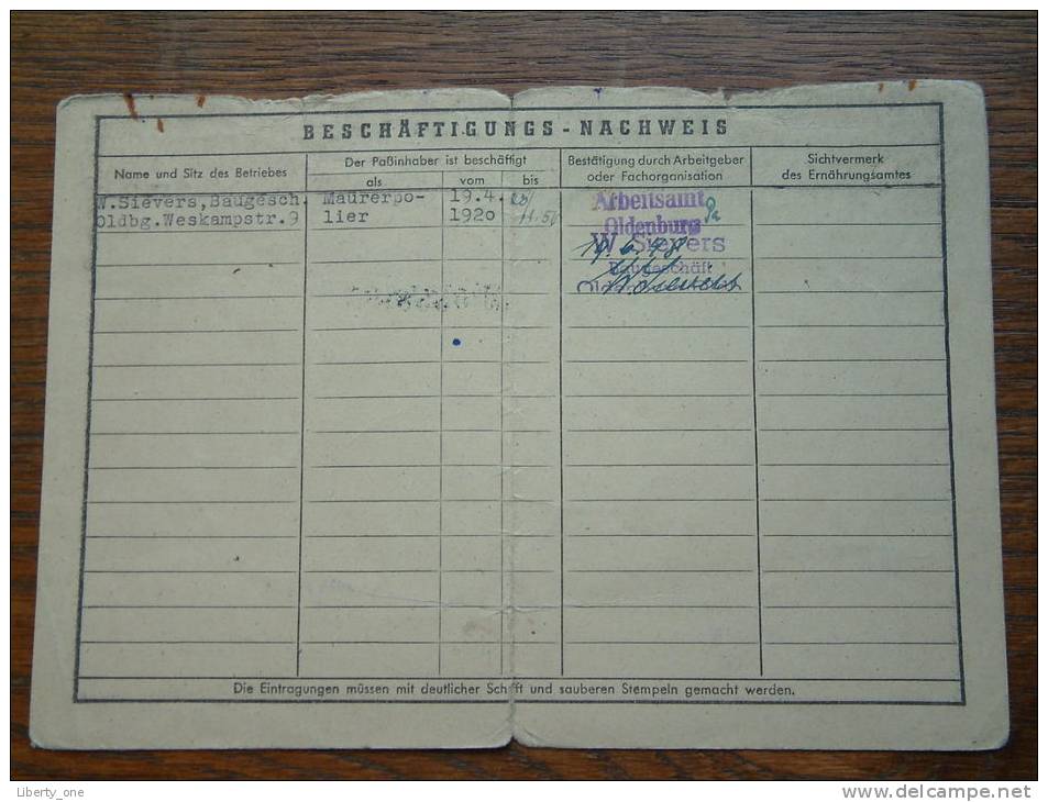 ARBEITS - PASS ( Bunjes Karl 9 August 1905 Ohmstede / Zie Foto´s Voor Details) ! - Documents