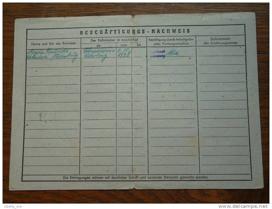 ARBEITS - PASS ( Bunjes Hanna 14.2.1923 Oldenburg / Zie Foto´s Voor Details) ! - Documents