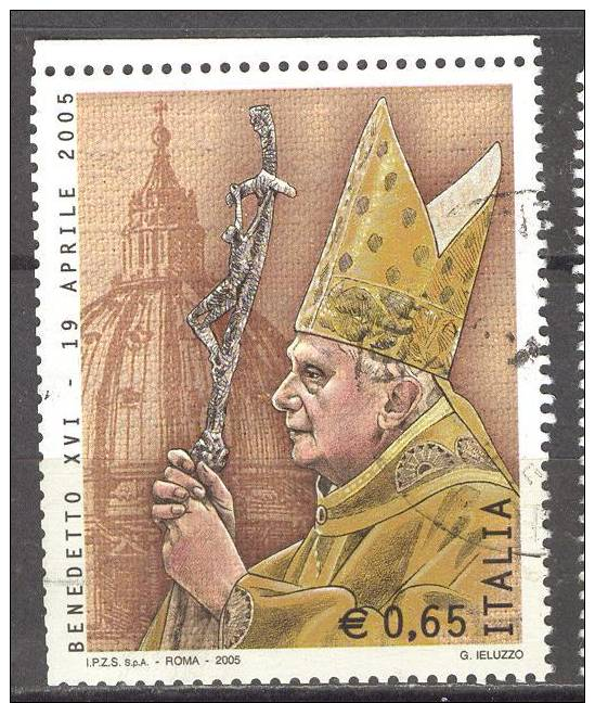 ITALIA ITALY STAMPS 2005 PAPA BENEDETTO XVI SASSONE 2860  USATI DI QUALITA ´ BOLLI NITIDI - 2001-10: Usati