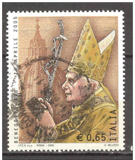 ITALIA ITALY STAMPS 2005 PAPA BENEDETTO XVI SASSONE 2860  USATI DI QUALITA ´ BOLLI NITIDI - 2001-10: Usati