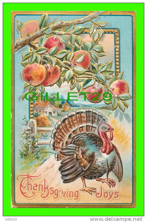 THANKSGIVING JOYS - APPLES TREE, TURKEY - EMBOSSED -  SERIES No 7 - - Thanksgiving