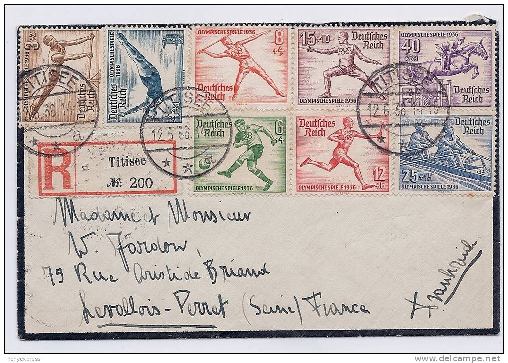 Série Allemagne N° YT565/572 Sur Petite Lettre Recommandée De Titisee Pour France - Sommer 1936: Berlin