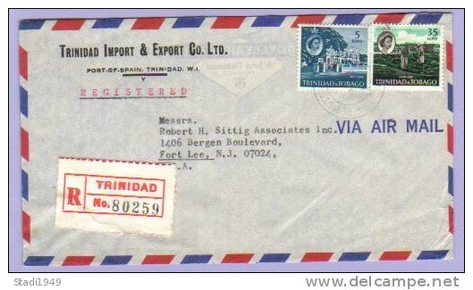 Airmail Registered Letter Trinidad Tobago To USA 1968 (308) - Trinidad & Tobago (1962-...)