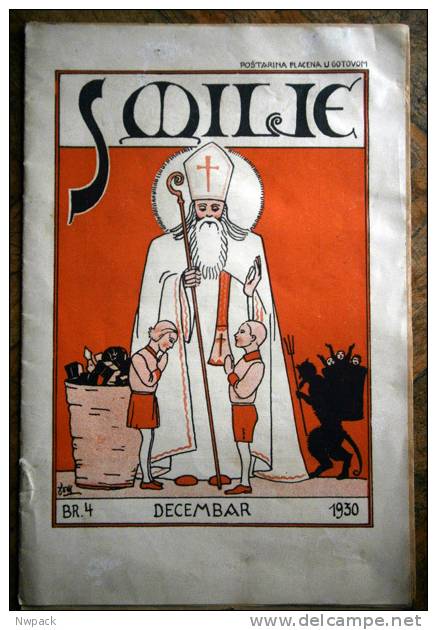 Croatian Magazine "SMILJE"  No. 4 From 1930. -  Front Cover  St. Nicholas - Schutzumschläge