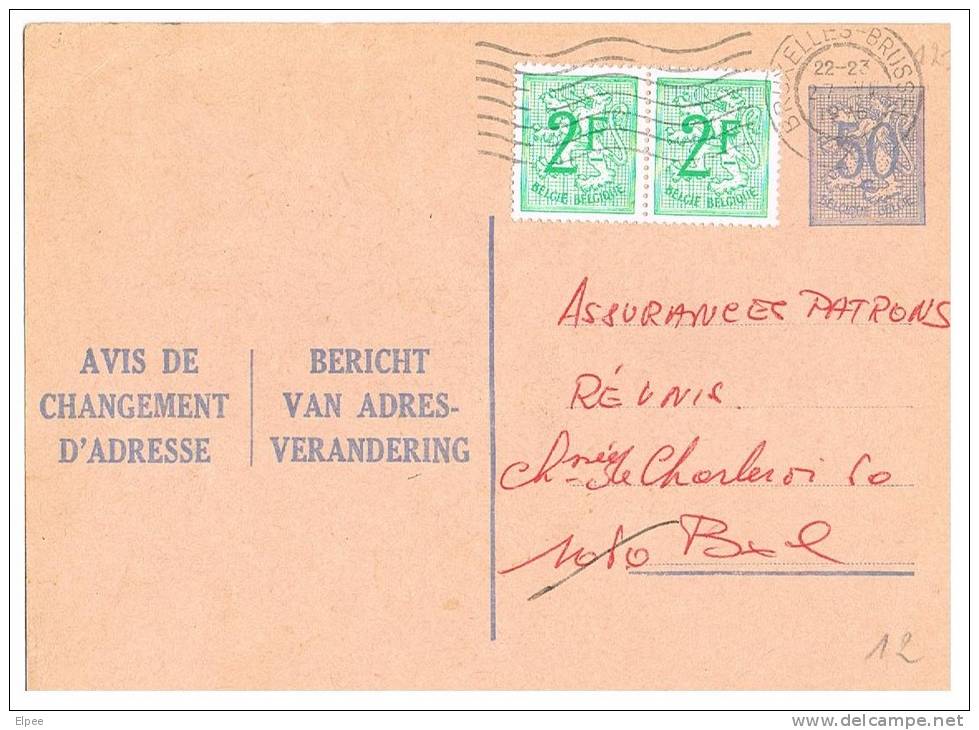 Avis 12FN Oblitéré à Bruxelles X, Acec Timbres Complémentaires - Addr. Chang.