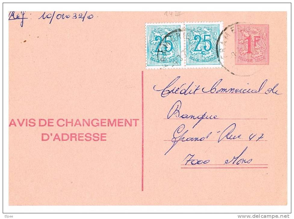 Avis 14F Oblitéré à Frameries, Avec Timbres Complémentaires - Adreswijziging