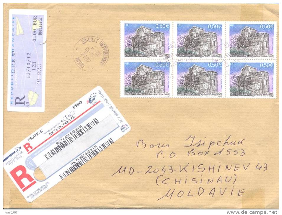 2012. From France(Lille RP) To Moldova, By Registered Prioritaire Post - Briefe U. Dokumente