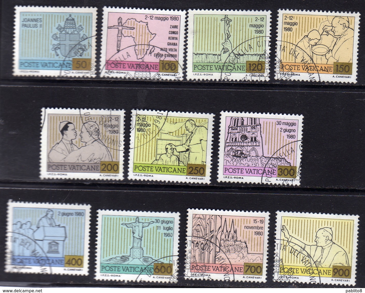 CITTÀ DEL VATICANO VATICAN VATIKAN 1981 VIAGGI DEL PAPA 1980 NEL MONDO POPE TRAVELS SERIE COMPLETA USATA USED OBLITERE' - Used Stamps