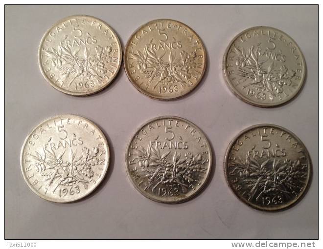 Six Pièces De 5 Francs Argent - Collections